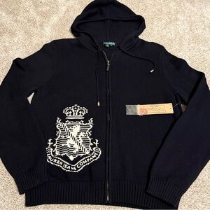 NWT Y2K Lauren Jeans Co. by Ralph Lauren Knitted Zip-up Cardigan Black